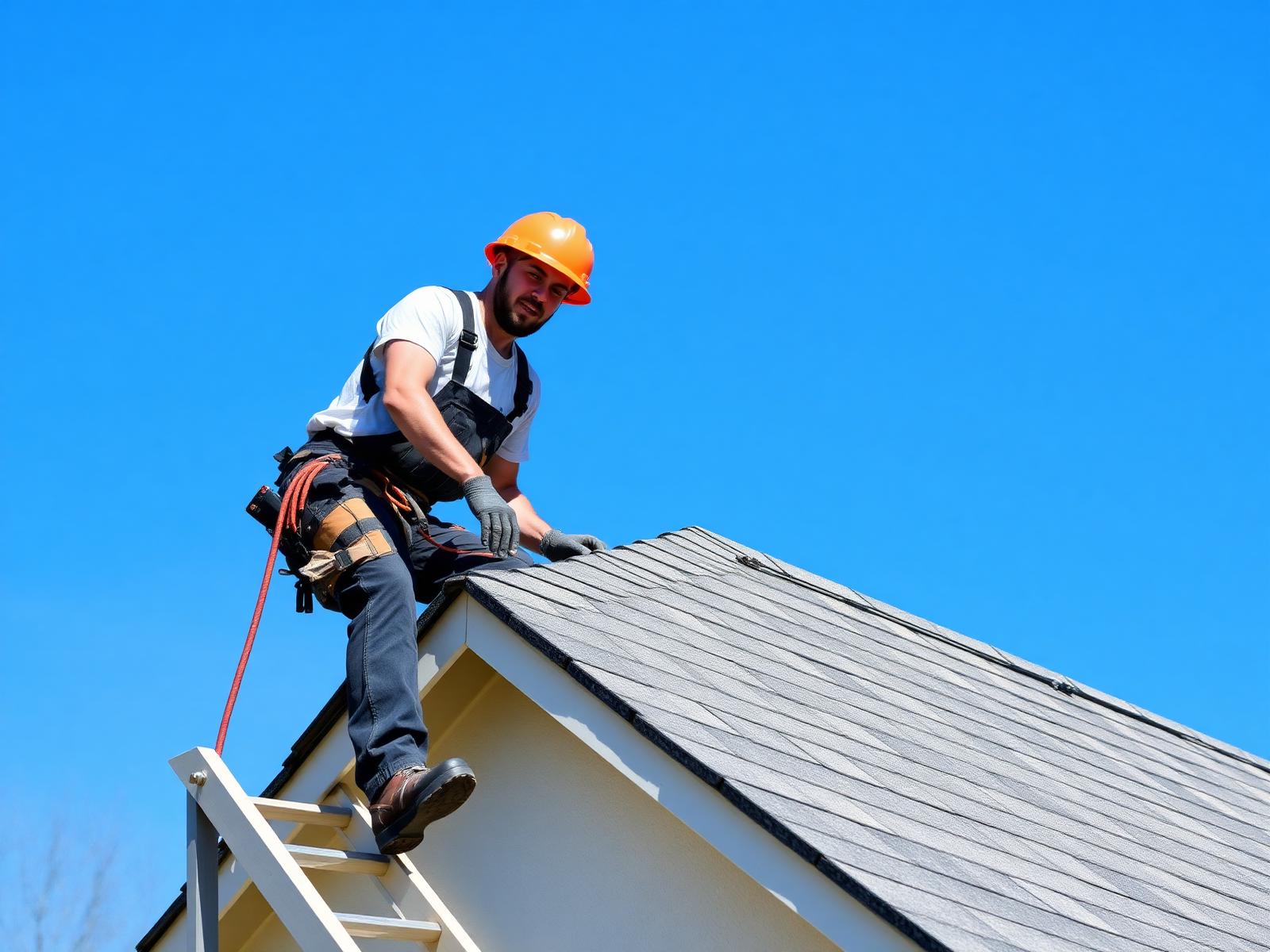 Professional roofer working on a residential roof